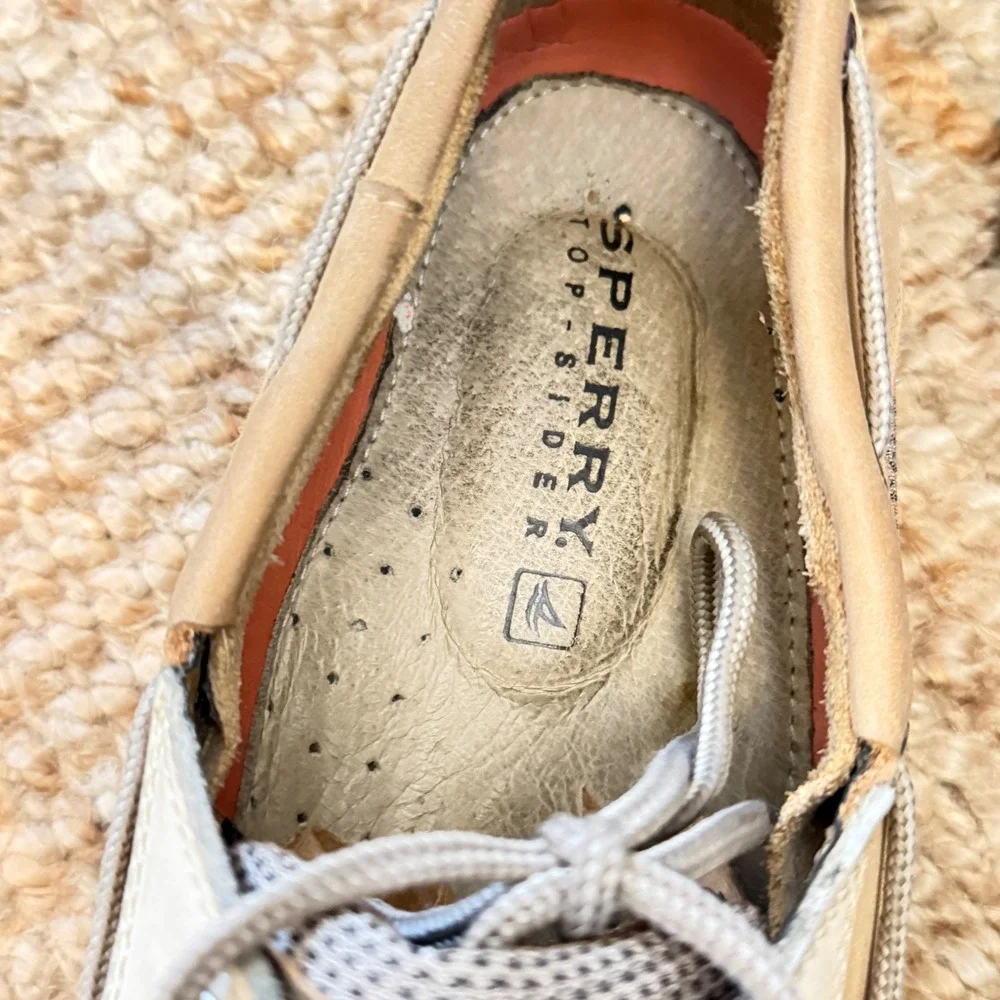 Sperry Top Sider Boat Shoes Mens 11M Tan Leather Lace Up Deck Shoes